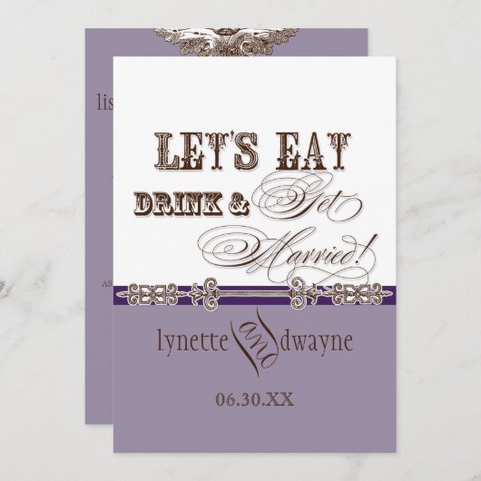 Eet, Drink n Getrouwd bruidsbruiloft uitnodiging (Voorkant / Achterkant)