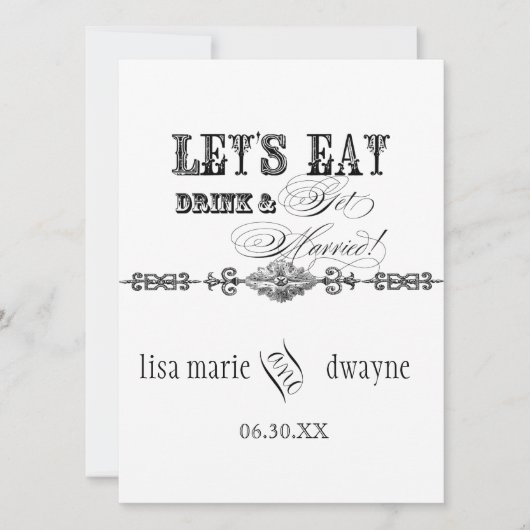 Eet, Drink n Trouwen Formele Huwelijksuitnodiging Kaart (Voorkant)