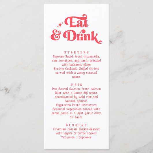 Eet & Drink Retro Rood en Wit Trouwen Menu (Voorkant)