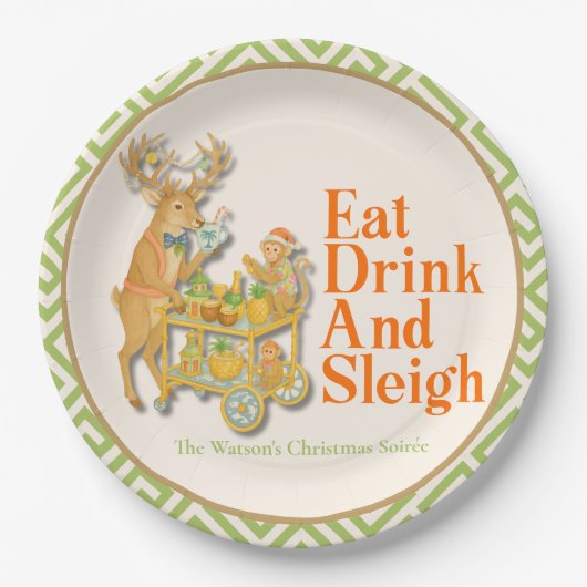 Eet Drink Sleigh Tropische Kerst Papier Bord (Voorkant)