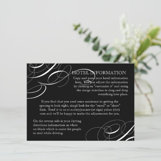 Eet, Drink, Trouw Calligrafie Wervelende Uitnodigi Informatiekaartje (Staand voorkant)