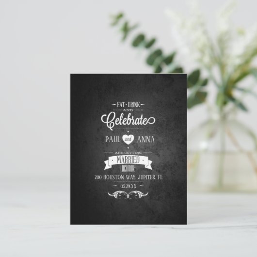 Eet Drink Vieren I bruiloft Uitnodiging (Staand voorkant)