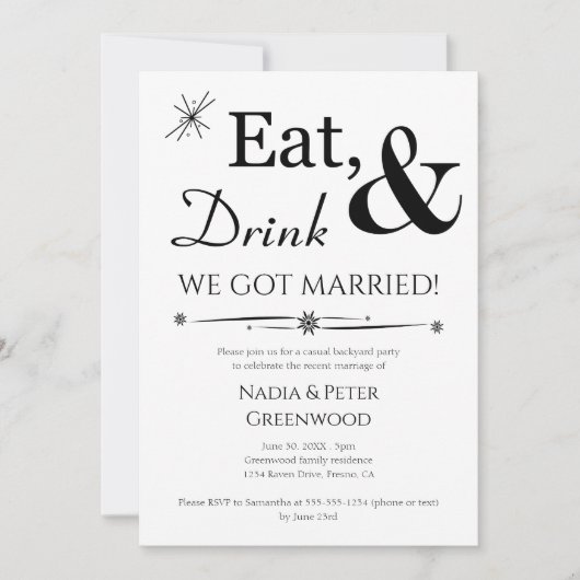 Eet Drink We Zijn Getrouwd Vlucht Huwelijk Feest Kaart (Voorkant)