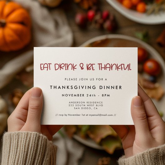 Eet Drink & Wees dankbaar Leuk Thanksgiving diner Kaart