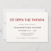 Eet Drink & Wees dankbaar Leuk Thanksgiving diner Kaart (Voorkant)