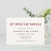 Eet Drink & Wees dankbaar Leuk Thanksgiving diner Kaart (Staand voorkant)