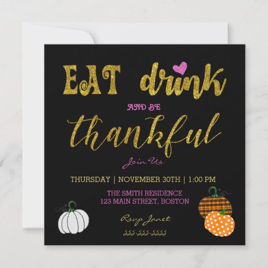 Eet Drink & Wees dankbaar Thanksgiving Dinner Part Kaart (Voorkant)