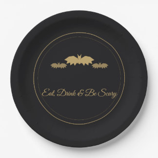 Eet, drink & wees eng gouden vleermuizen Halloween Papieren Bordje