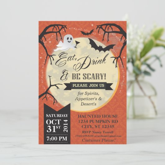 Eet, Drink & Wees eng Halloween Invite - Sinaasapp Kaart (Staand voorkant)