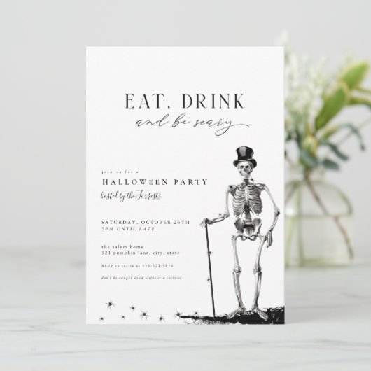 Eet Drink & Wees eng Halloween Party Invitation Kaart (Staand voorkant)