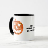 Eet Drink Wees eng Halloween pompoen woord cloud Mok (Voorkant links)