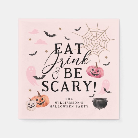 Eet Drink & Wees eng leuk pompoen Halloween feest Servet (Voorkant)