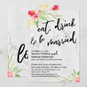 Eet, drink & wees getrouwd geschilderde bloemen en kaart
