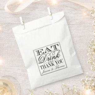 Eet, Drink & Wees Getrouwd Modern Zwart/Wit Huweli Bedankzakje