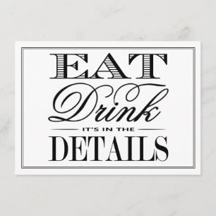 Eet, Drink & Wees Getrouwd Modern Zwart/Wit Huweli Informatiekaartje