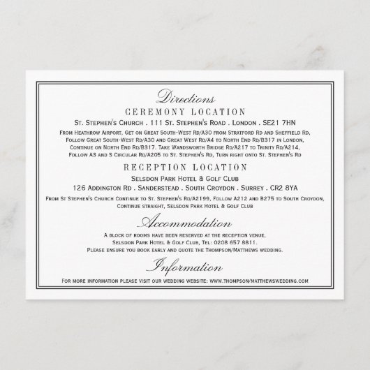 Eet, Drink & Wees Getrouwd Modern Zwart/Wit Huweli Informatiekaartje (Achterkant)