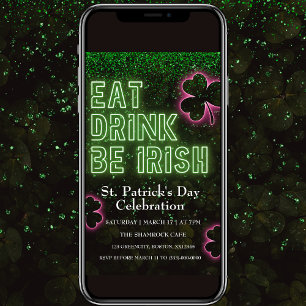Eet Drink Wees Iers Neon Groen Flyer Uitnodiging