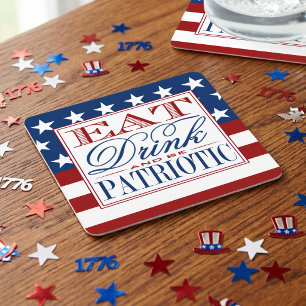 Eet, Drink & Wees Patriottisch   4 juli-feest Vierkante Kartonnen Onderzetter