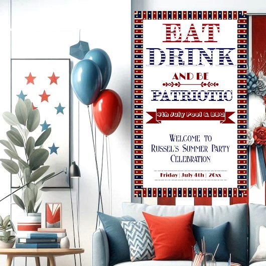 Eet Drink & Wees Patriottisch 4th Juli Zwembad & B Spandoek