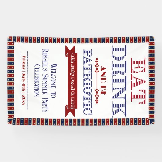 Eet Drink & Wees Patriottisch 4th Juli Zwembad & B Spandoek (Horizontaal)