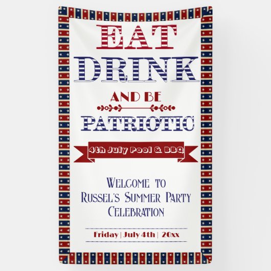 Eet Drink & Wees Patriottisch 4th Juli Zwembad & B Spandoek (Verticaal)