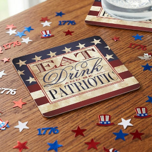 Eet, Drink & Wees Patriottisch   Vintage 4 juli Vierkante Kartonnen Onderzetter