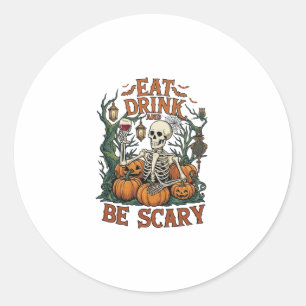 Eet Drink Wees Schrikwekkend Skelet Halloween Pomp Ronde Sticker