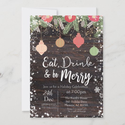 Eet, Drink & wees vrolijk Kerst Kaart, rustiek, Ke Kaart (Voorkant)