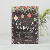 Eet, Drink & wees vrolijk Kerst Kaart, rustiek, Ke Kaart (Staand voorkant)