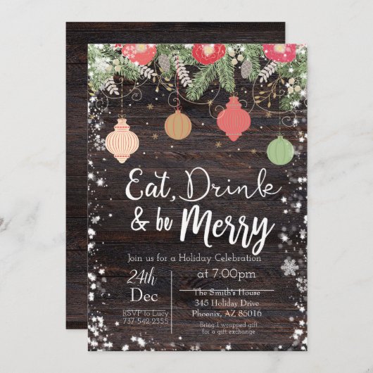 Eet, Drink & wees vrolijk Kerst Kaart, rustiek, Ke Kaart (Voorkant / Achterkant)