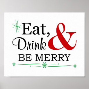 Eet, drink & wees vrolijk kerst kunst poster