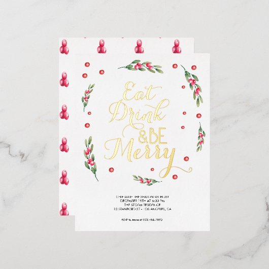 Eet drink & wees vrolijk kerstfeest uitnodiging (Voorkant / Achterkant)