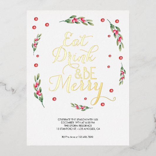Eet drink & wees vrolijk kerstfeest uitnodiging (Voorkant)