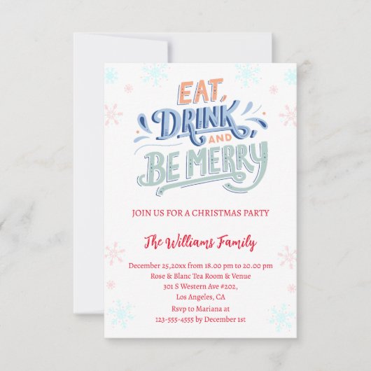 Eet drink & Wees vrolijk kerstfeest uitnodiging (Voorkant)