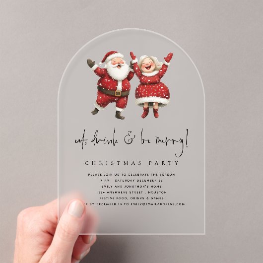 Eet Drink Wees vrolijk Kerstman Mevrouw Claus Kers Acryl Uitnodigingen (Insitu (Draagbaar))