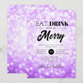 Eet, Drink Wees vrolijk Paarse Bokeh vakantie Xmas Kaart (Voorkant / Achterkant)