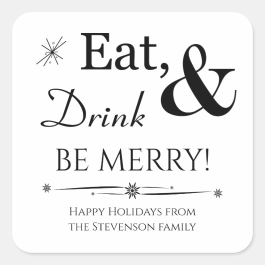 Eet Drink Wees vrolijk Retro kerst Vierkante Sticker (Voorkant)