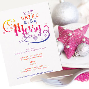 Eet, Drink, Wees Vrolijk Roze Kerst Potluck Kaart