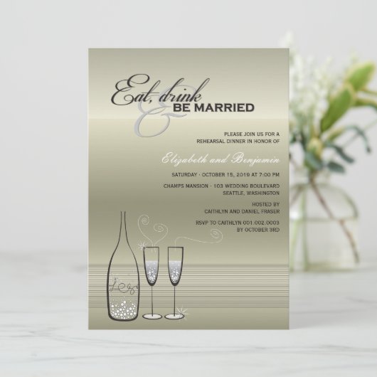 Eet Drink worden getrouwd Champagne repetitie dine Kaart (Staand voorkant)
