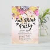 EET Drinken & Feest Moderne Waterverf Bloem Bruilo Kaart (Staand voorkant)