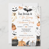 Eet Drinken & Wees eng Halloween Party Pompoen Kaart (Voorkant)