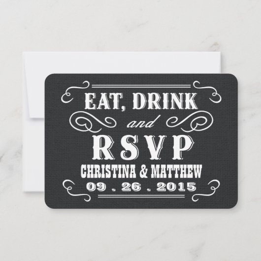 Eet Drinkt & RSVP Westerse jute huwelijksreactieka (Achterkant)