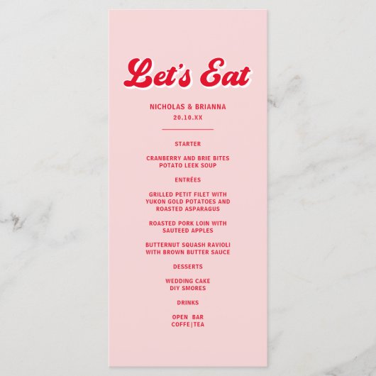 Eet een rode en roze bruiloft menu (Voorkant)