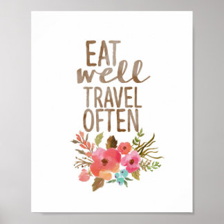 Eet goed reizen vaak | Waterverf Floral Poster