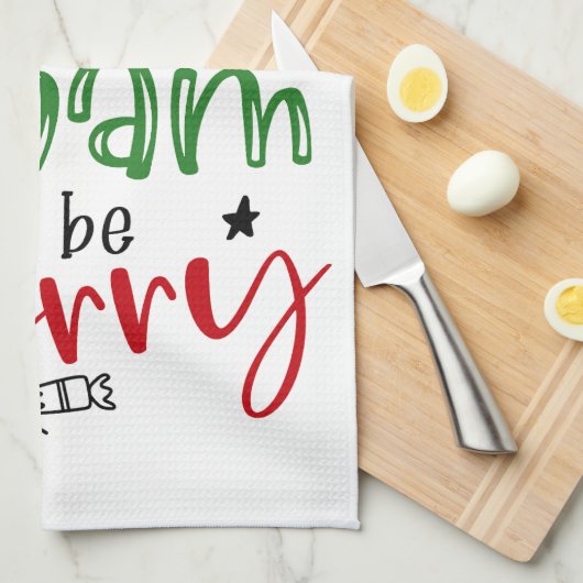 Eet Ham en wees Merry Bright Funny Christmas Theedoek (Quarter Fold)