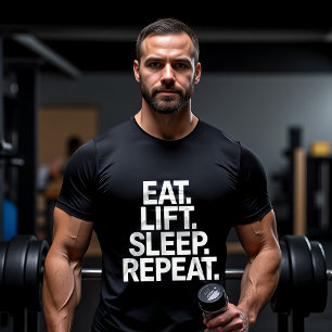 Eet het leven Slaap Herhaal Motivatie T-shirt