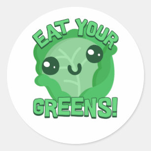 Eet je Groenen! Schattigee Kool Pun Cartoon Ronde Sticker