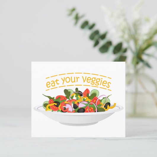 Eet je groenten Quote verse salade mix kom (Staand voorkant)