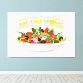 Eet je groenten Quote verse salade mix kom Canvas Afdruk (Insitu (Houten vloer))