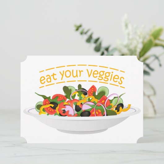 Eet je groenten Quote verse salade mix kom Feestdagenkaart (Staand voorkant)